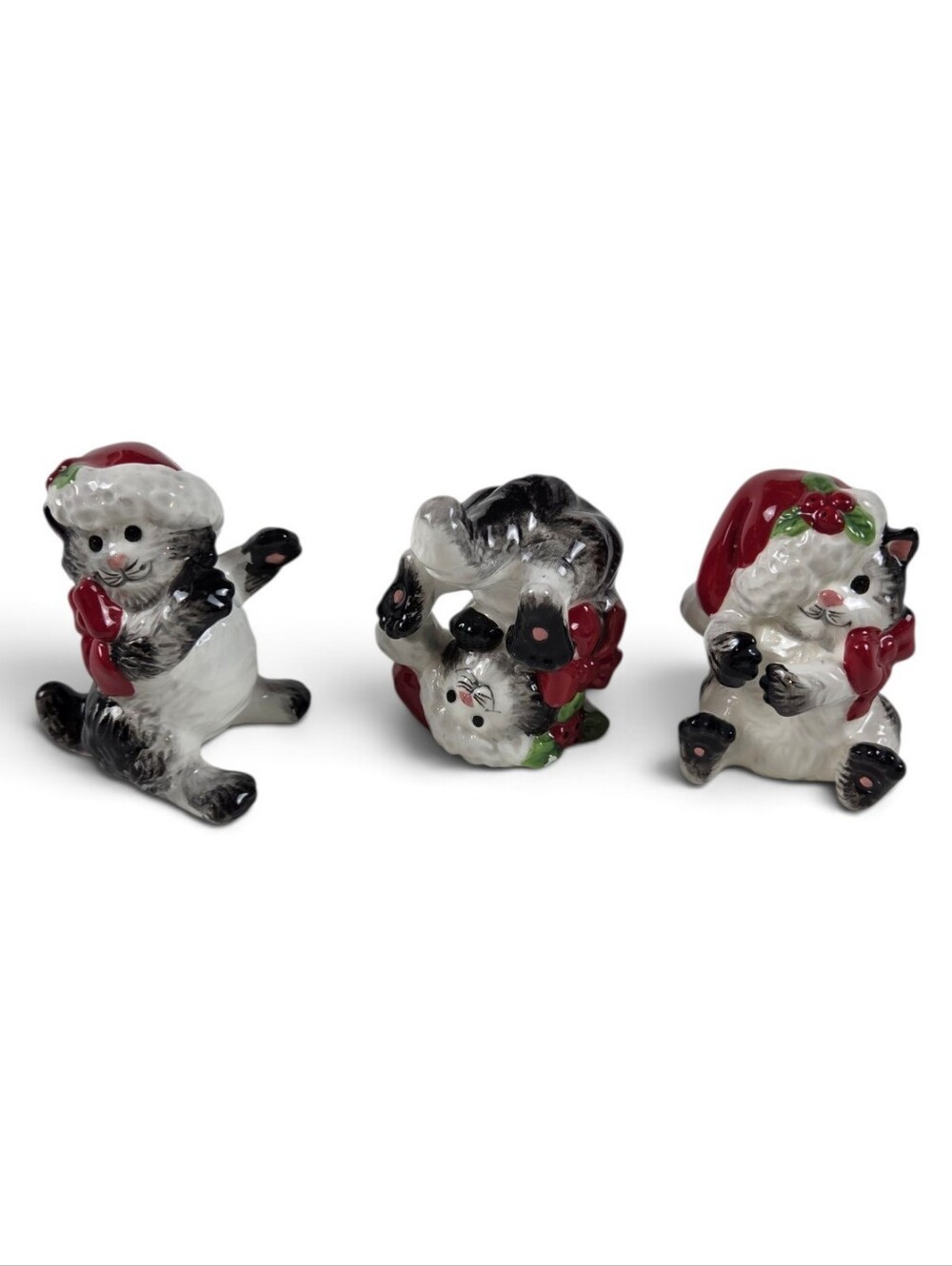 Fitz & Floyd Christmas Kitty Claus Tumbling Cat Figures